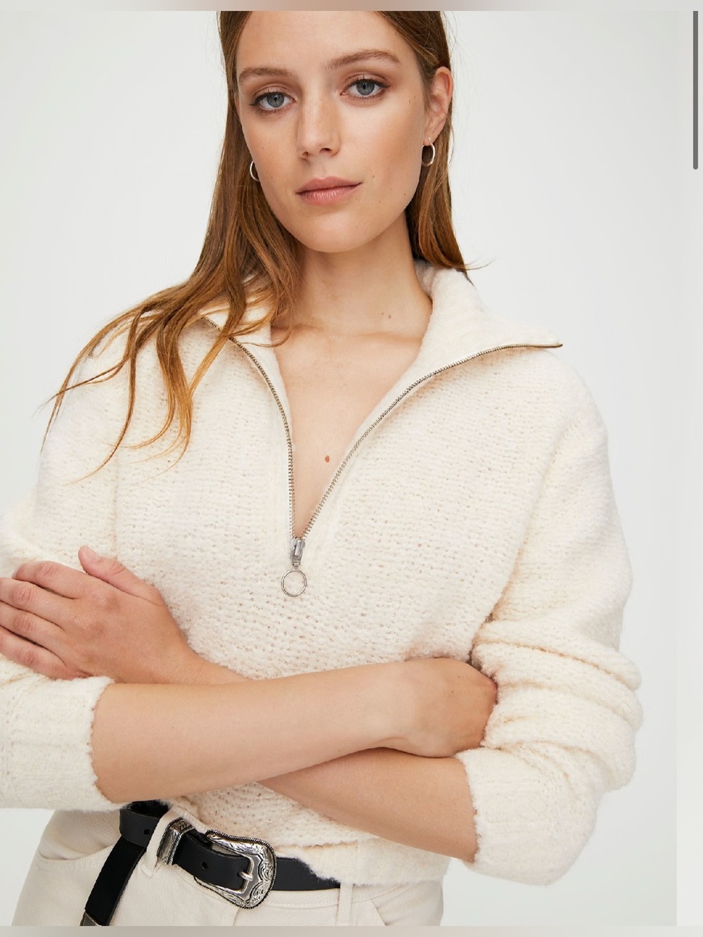 Aritzia Wilfred Free Gwyneth Alpaca Quarter Zip Sweater Oak L